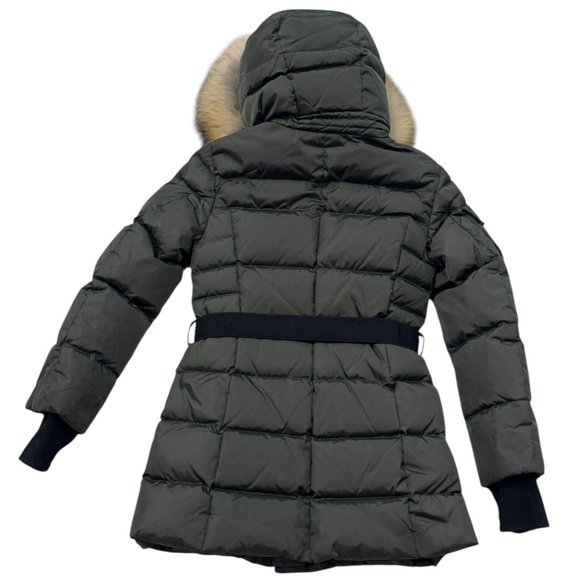 SAM.***Long Olive Green Belt Puffer Jacket Hooded w/Fur Trim***Size 10 $495 EUC - Picture 5 of 9